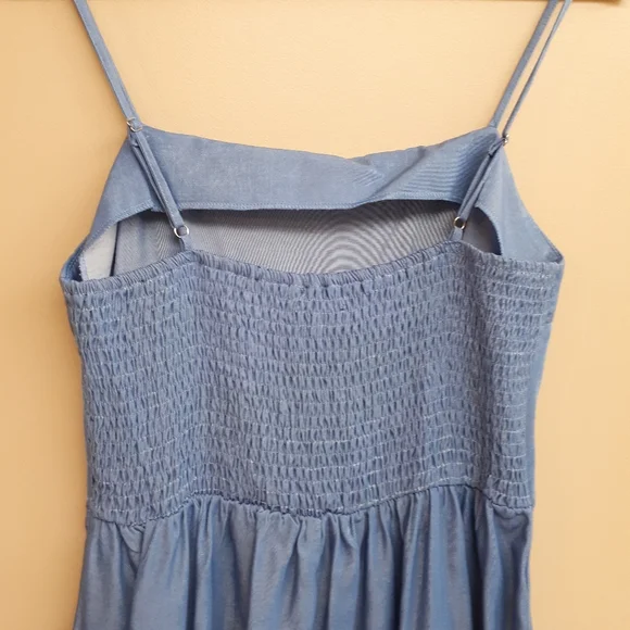 ZAFUL Chambray Smocked Back Mini Cami Dress in Light Blue - Picture 9 of 14